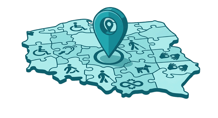 Mapa Polski z ikonami dostępności